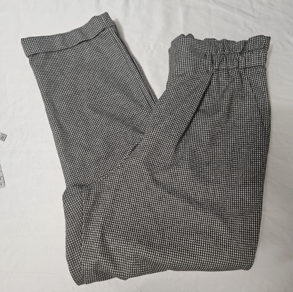Sienna Sky Paperbag Pants Black Arygle High Rise Cuffed Hem Women's